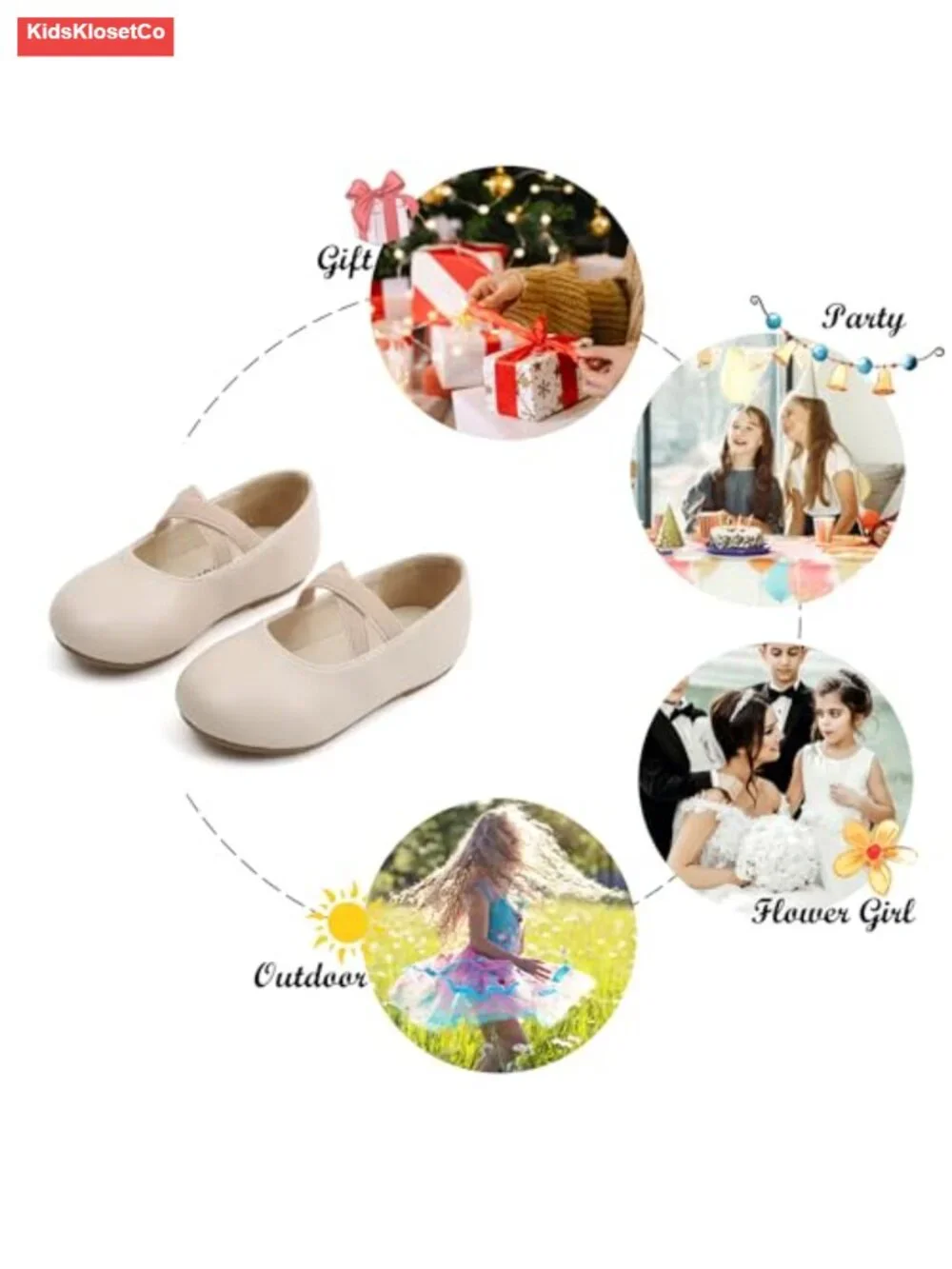 Toddler Girls Ballet Mary Jane Flats Dress Shoes Non-Slip Hook & Loop